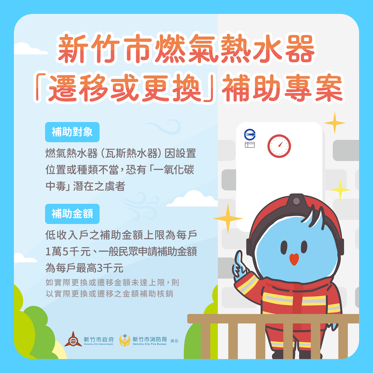熱水器更換補助　最高補助1萬5千元