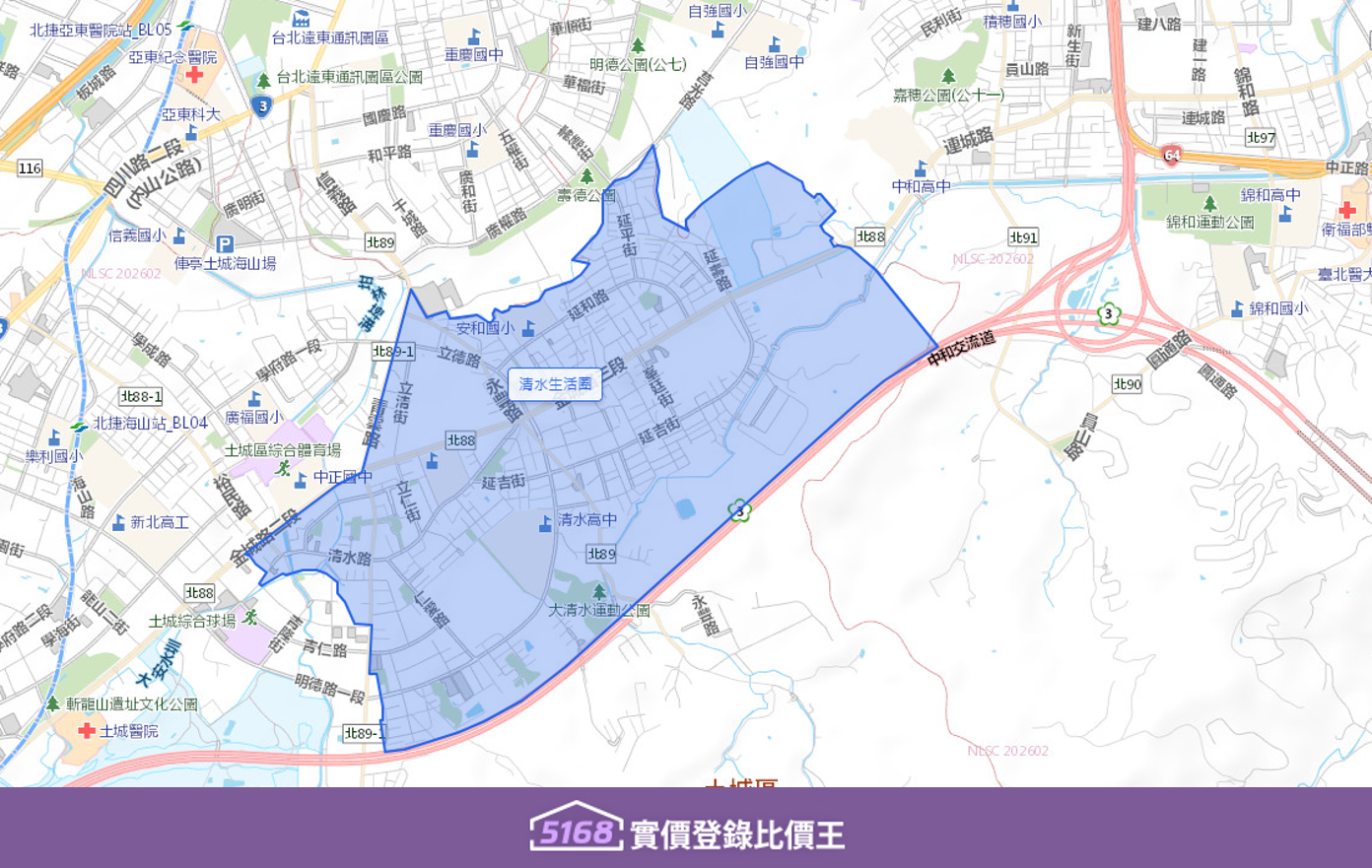 清水生活圈主要核心路段圍繞著清水路、青雲路、金城路二段及學府路二段周邊，因發展較早，具有深厚的在地基礎和完備的日常採買機能。製圖／5168實價登錄比價王