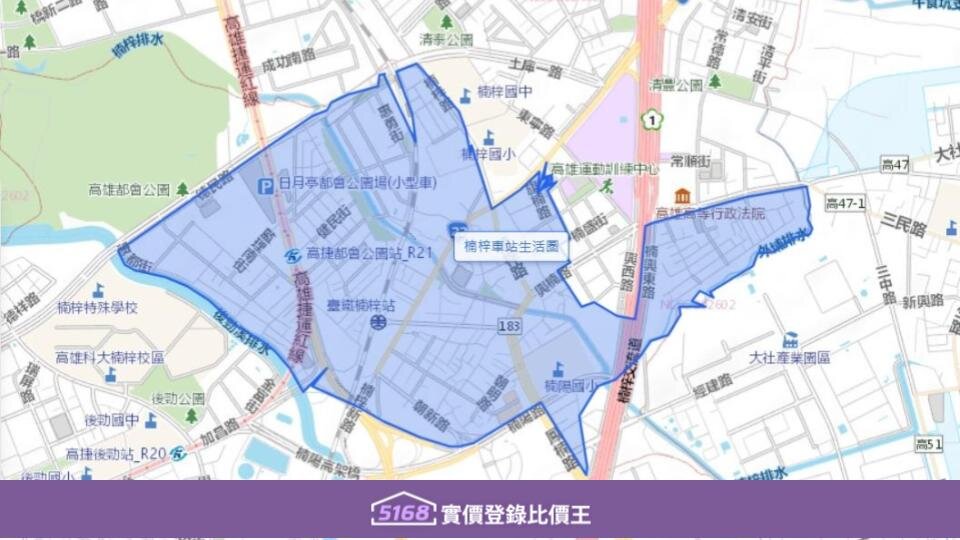 楠梓車站生活圈以楠梓新路、建楠路為主要十字軸線。圖/5168實價登錄比價王