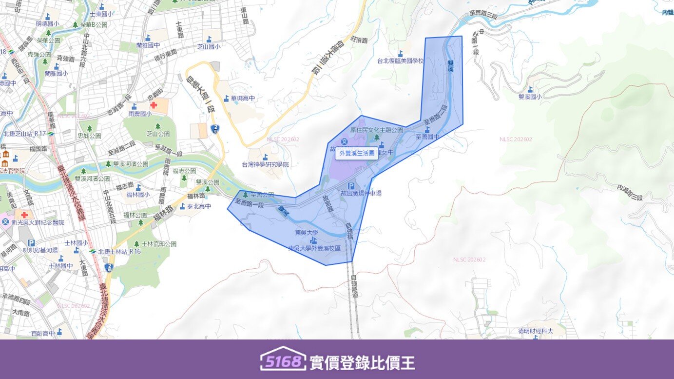 外雙生活圈範圍，西起福林路與泰北高中一帶，向東延伸至聖人瀑布。圖／5168實價登錄比價王製作