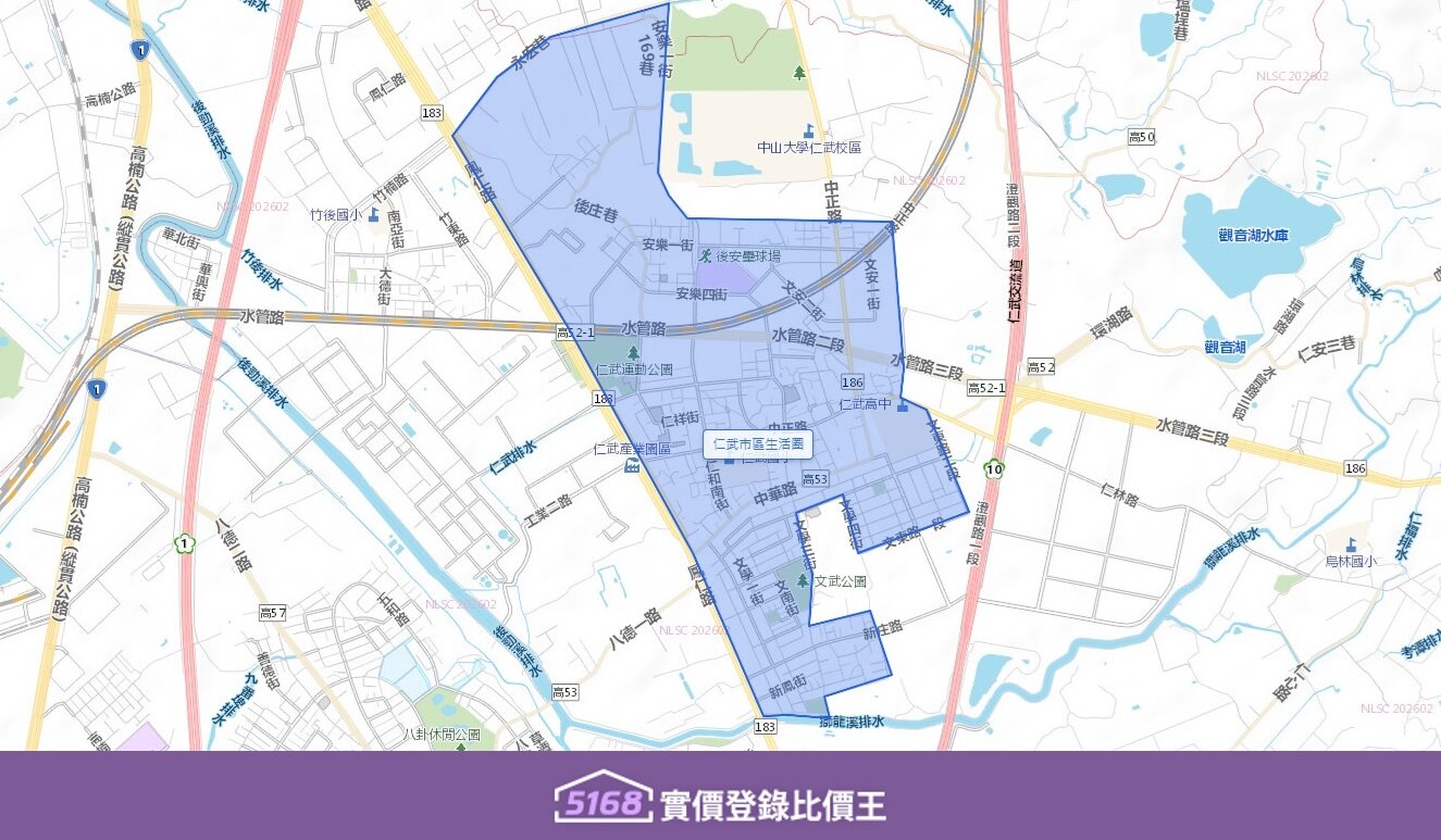 北約以仁林路為界，至南到鳳仁路與澄觀路交會處附近。圖／5168實價登錄比價王