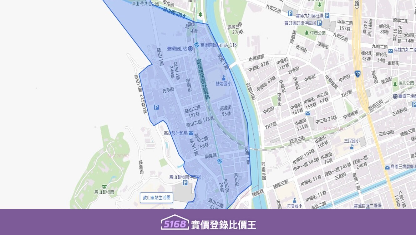 鼓山車站生活圈東界自愛河至西界鼓山二路。圖/5168實價登錄比價王