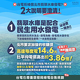 台電：翡翠水庫要求購電每度14.6元　考量公平性難同意