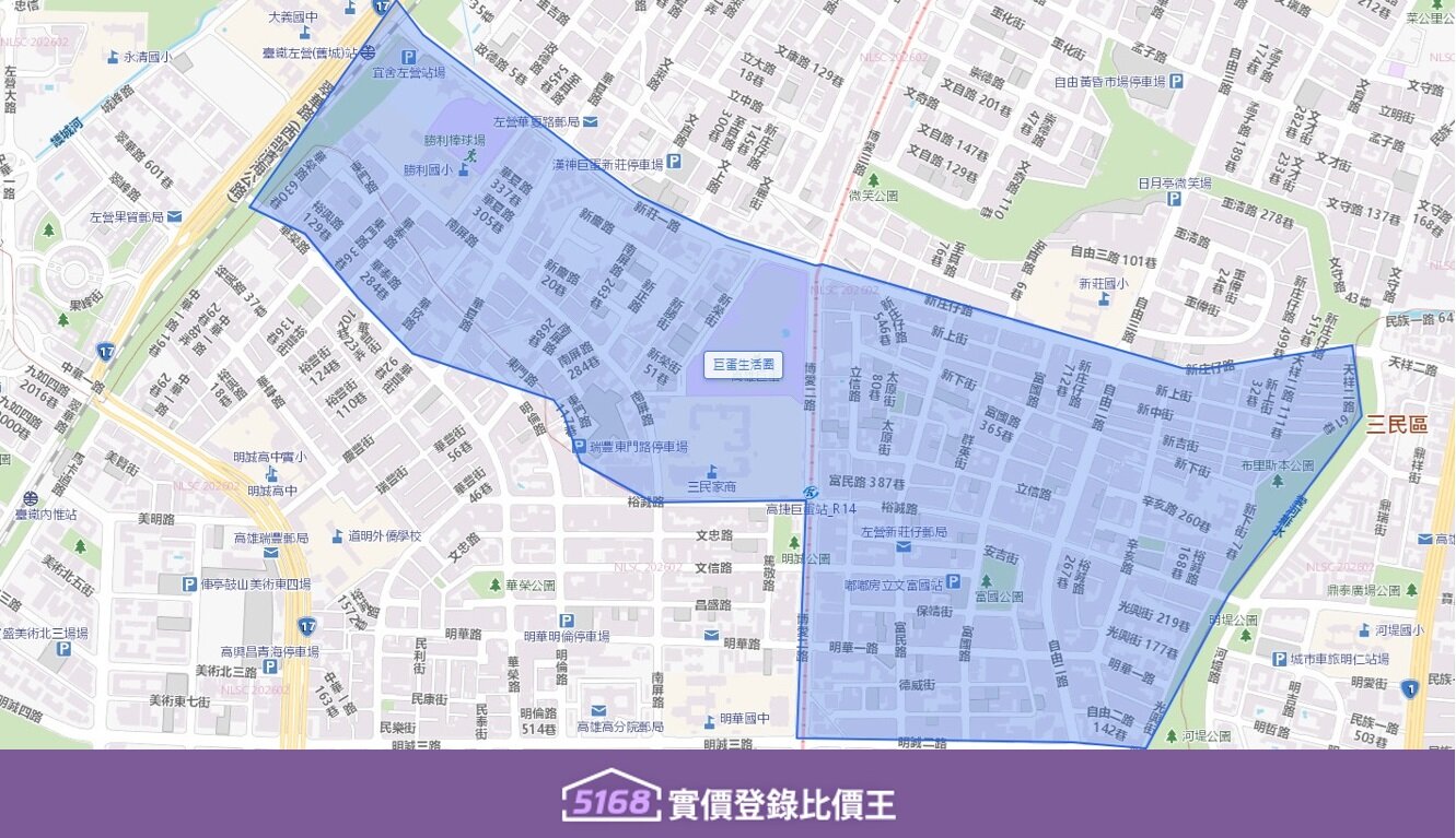 巨蛋生活圈北以新莊一路為界,南至明誠二路附近。圖/5168實價登錄比價王