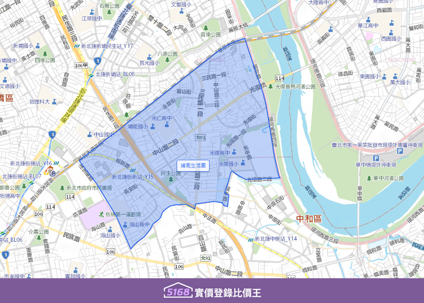 埔墘生活圈發展早，區內以屋齡較高的公寓與華廈為主，近年來因其地理優勢，吸引建商進行小規模的都更與危老重建，為市容注入新活力。製圖／5168實價登錄比價王