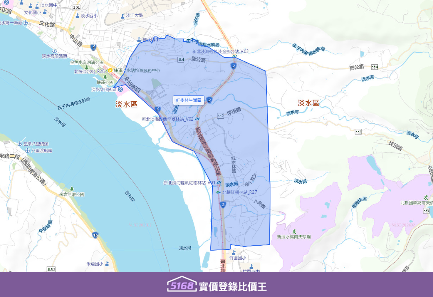 捷運紅樹林站屬於捷運淡水信義線的末端站，同時也是淡海輕軌綠山線的起點，方便轉乘前往淡海新市鎮各區。製圖／5168實價登錄比價王