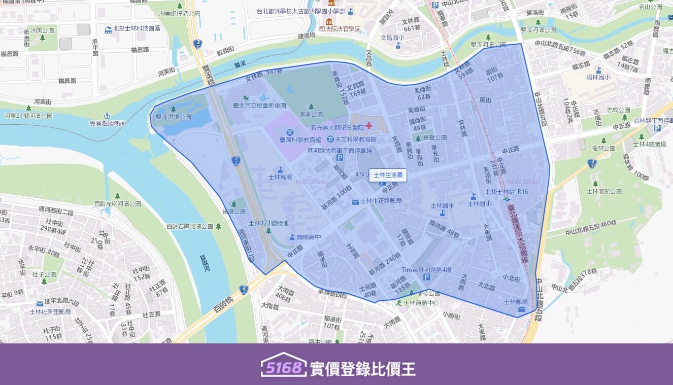 東界中山北路五段西至基河。圖／5168實價登錄比價王