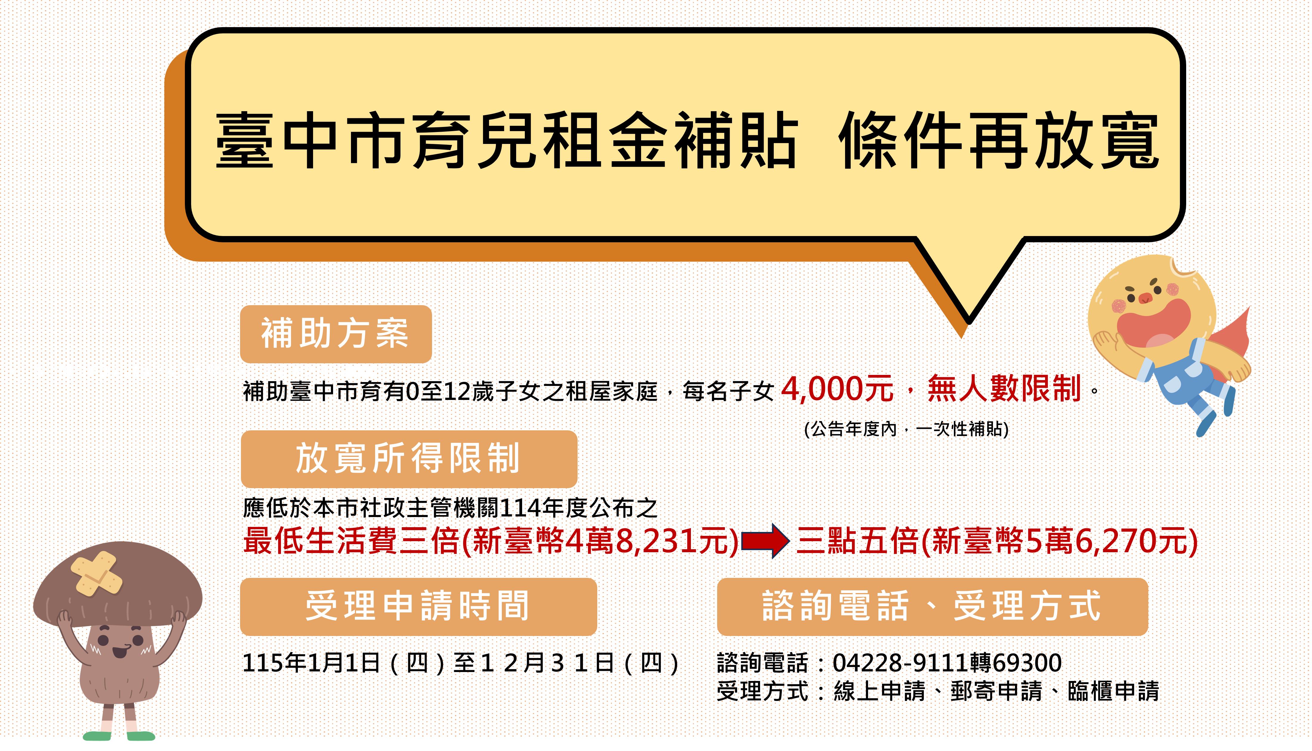 條件放寬！台中育兒租金補貼　申請資格一次看