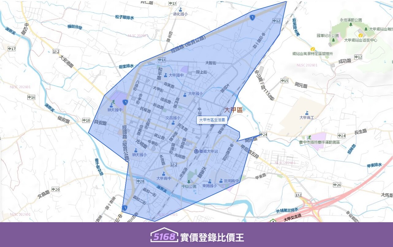 大甲市區生活圈的核心就是大甲鎮瀾宮，以鎮瀾宮為圓心向外延伸。圖／5168實價登錄比價王