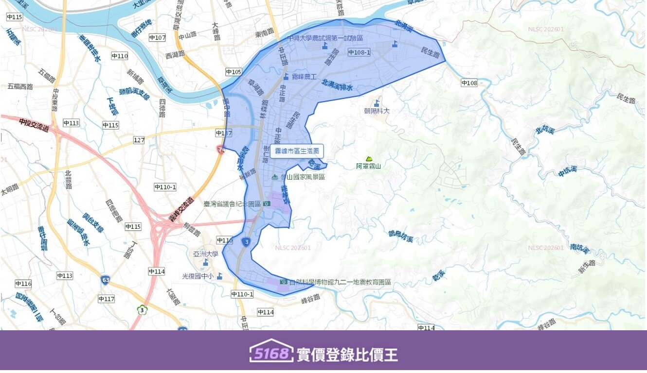 霧峰市區生活圈以中正路（台3線）與林森路（霧峰區公所、農會、市場集中地）為骨幹。