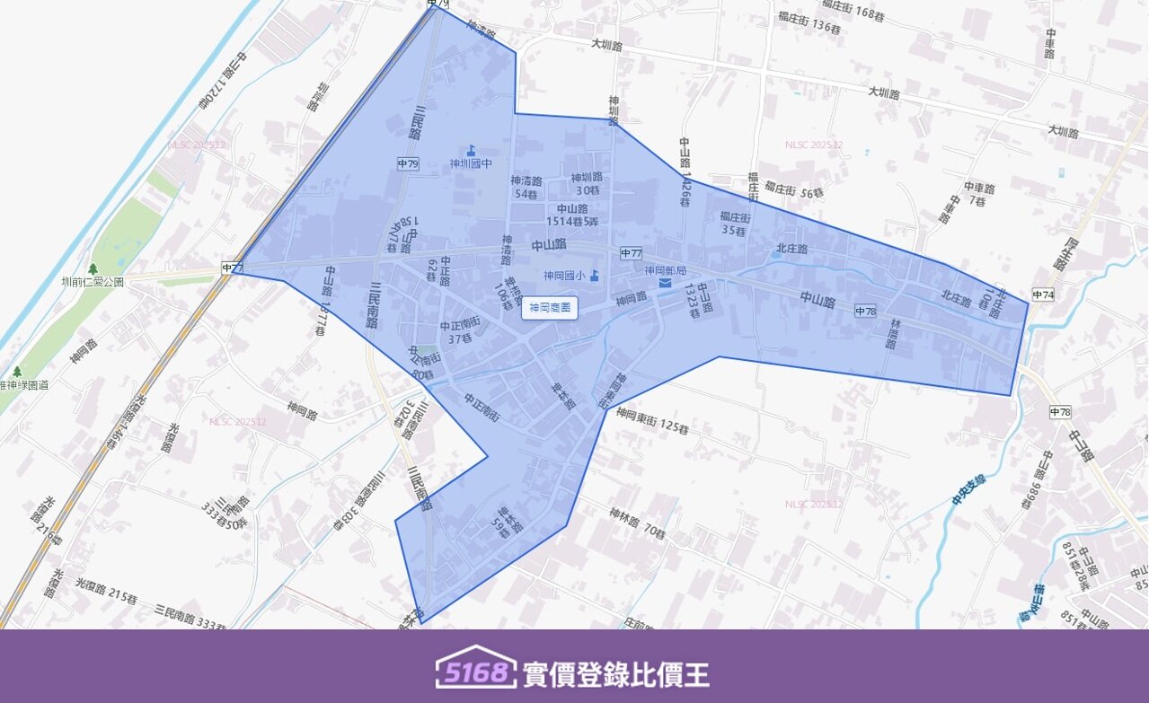 神岡商圈以中山路、神岡路、中正路等路段交會處為中心,是人潮、商店最密集的地方。圖/5168實價登錄比價王