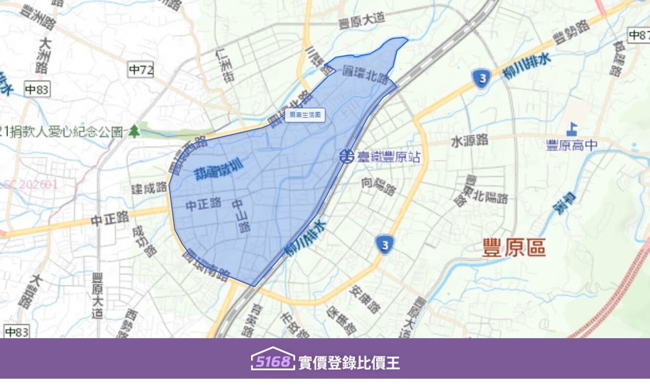 廟東生活圈以豐原最古老的信仰中心慈濟宮為核心向外擴散的區域。圖／5168實價登錄比價王