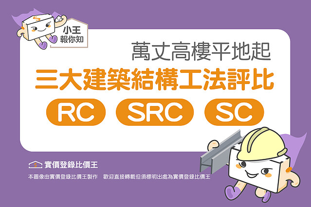 三大建築結構工法比一比：RC、SRC、SC。圖／實價登錄比價王 製作