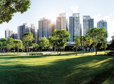 板橋浮洲合宜住宅第二區A6基地建築外觀實景圖。圖/營建署
