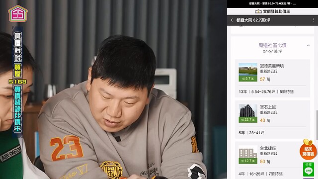 5168實價登錄比價王,可查詢特定社區周邊社區比價結果。圖/翻攝自35線上賞屋YouTube