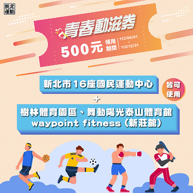 新北運動中心及場館可使用青春動滋劵。圖/新北體育處