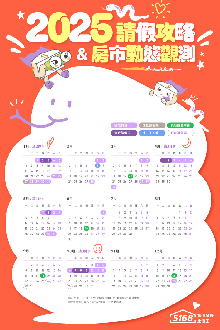 【2025最新請假攻略】全國放假4+1、重大房市政策日懶人包