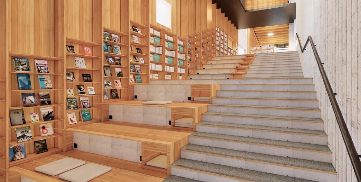 羅布森圖書館內階梯。圖/台中市政府