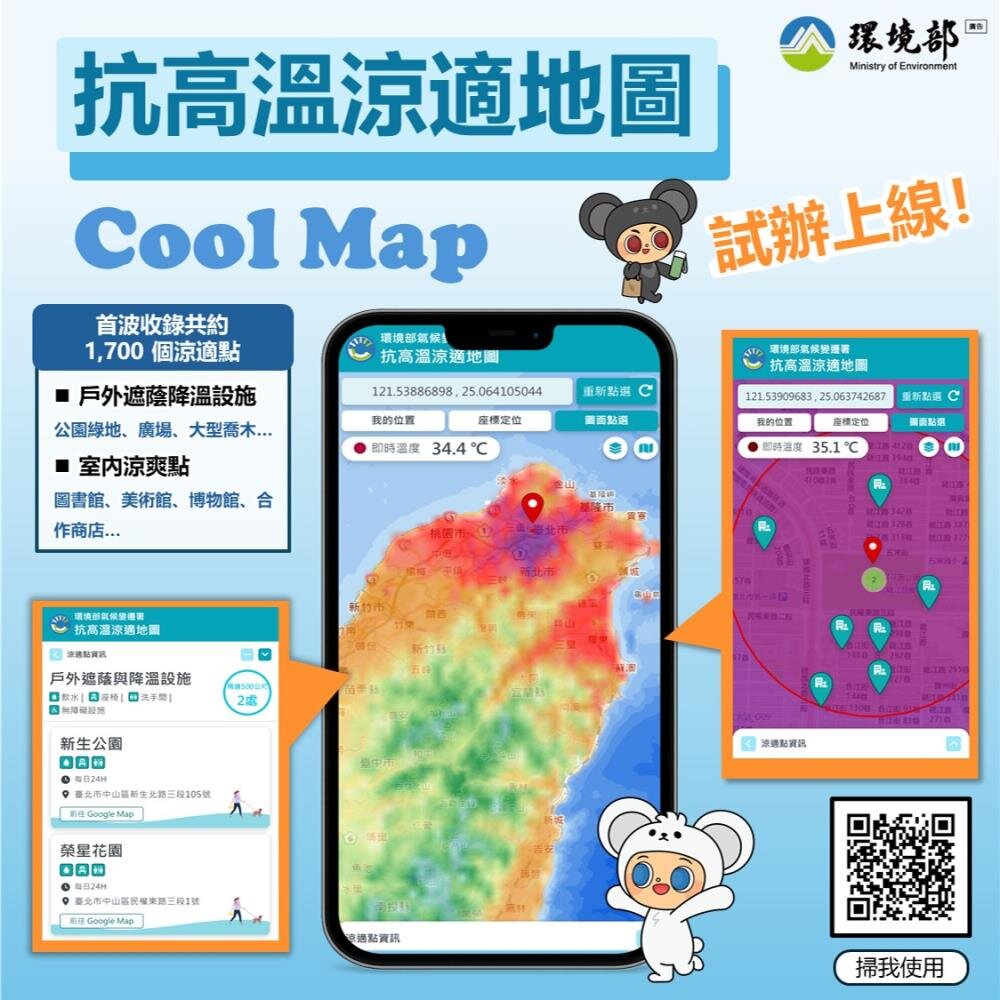 「抗高溫涼適地圖」試辦上線！　1,700個涼適點讓你哪邊涼快哪邊...