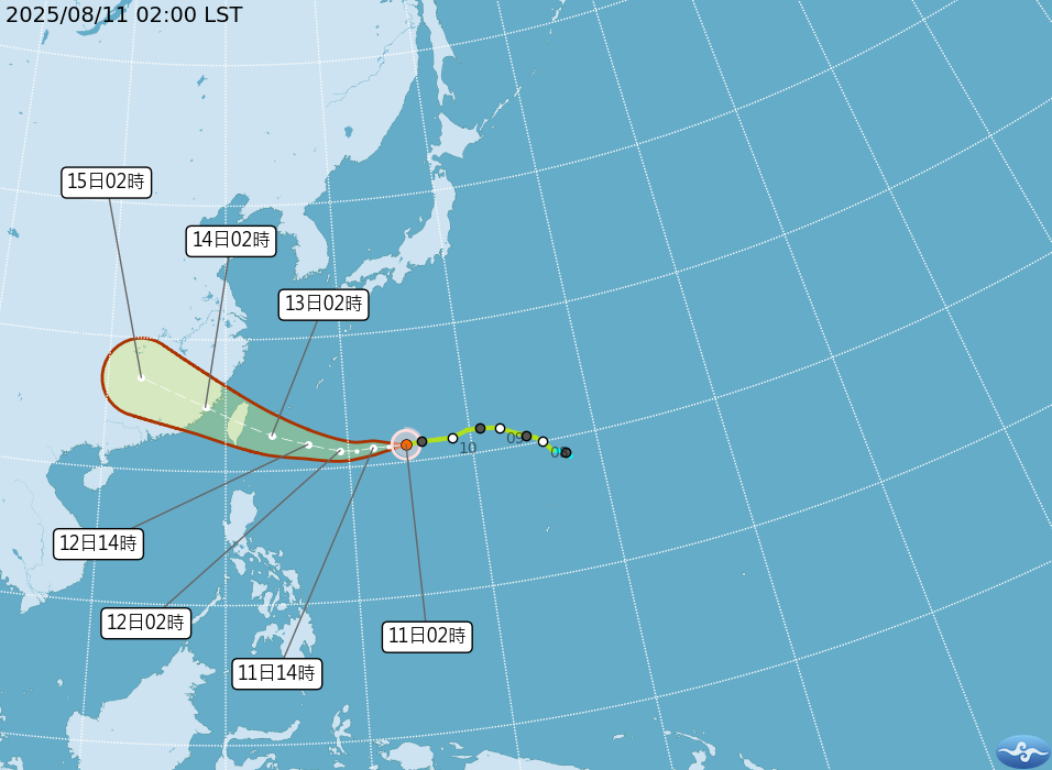 颱風楊柳路徑，強度11日為關鍵。圖／中央氣象署提供