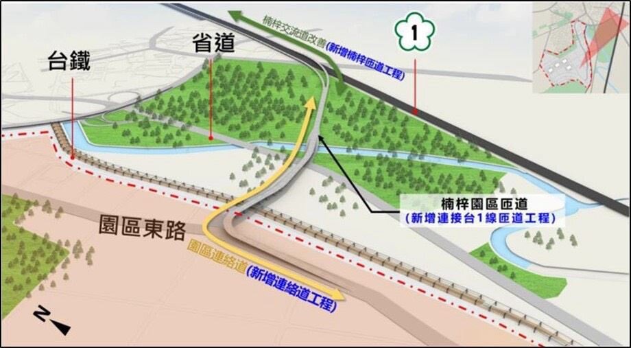 楠梓園區連外道路路線配置示意圖。圖／高雄市府提供