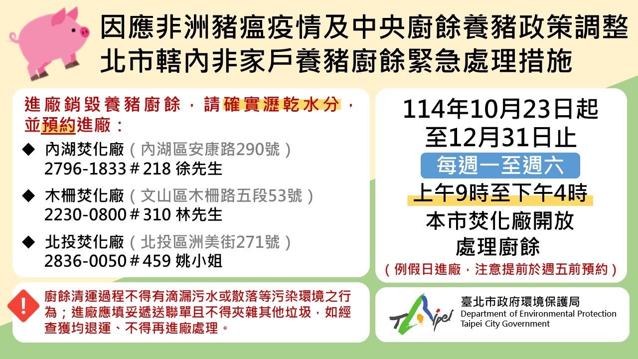 焚化廠協助免費銷毀非家戶廚餘至12/31。圖／北市府提供