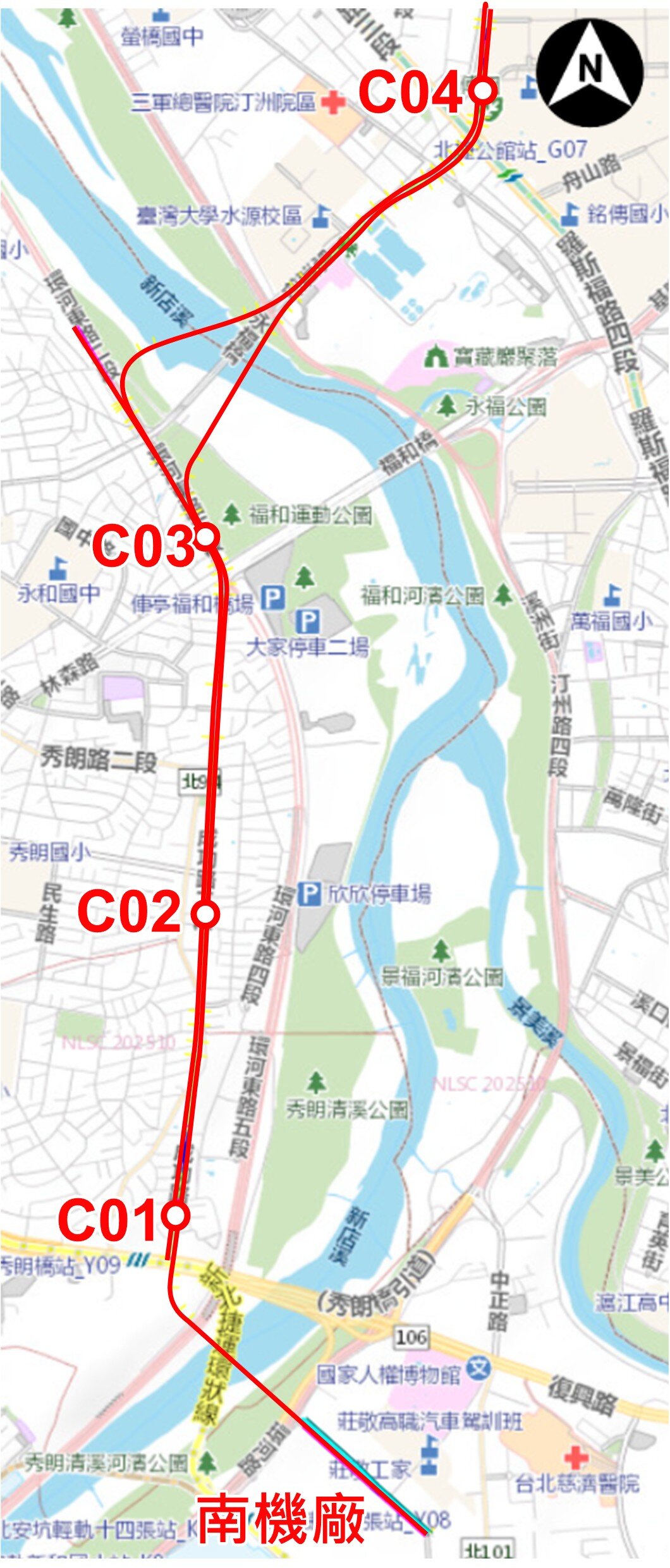 中和光復線新北市段（中和公館線）規劃路線圖。圖／新北市府提供