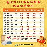 北市春節連假垃圾停收4天　除夕加班、初四恢復