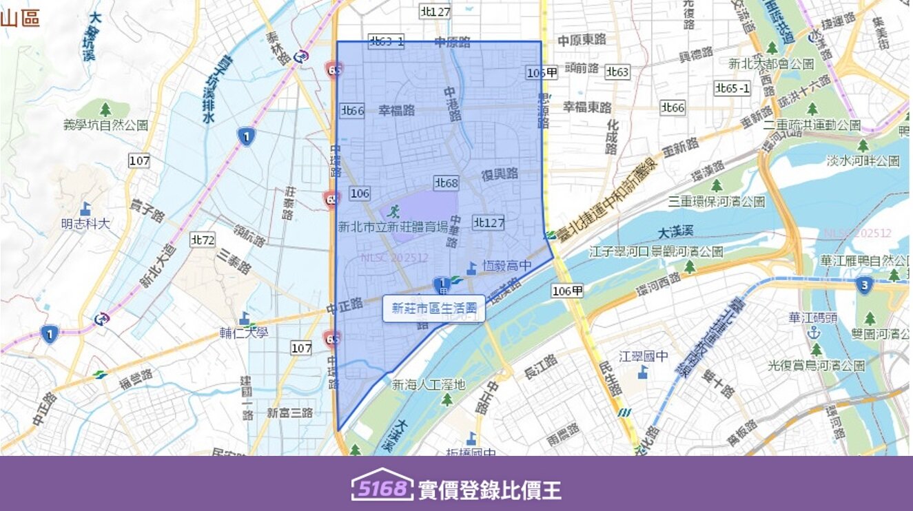 新莊市區生活圈涵蓋捷運頭前庄站、新莊站、輔大站沿線的中正路兩側區域。圖/5168實價登錄比價王資料照