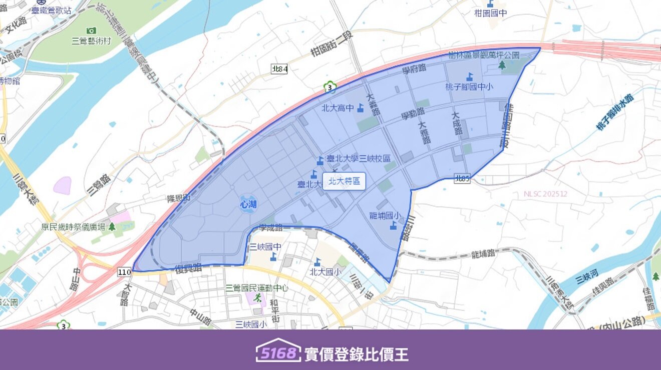 北大特區以大義路為分界,橫跨新北市三峽區和樹林區。圖/5168實價登錄比價王資料照