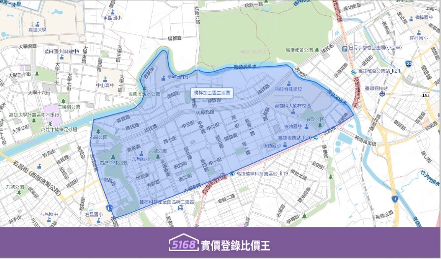 楠梓加工區生活圈範圍涵蓋加昌路以北、海專路以西。圖/5168實價登錄比價王