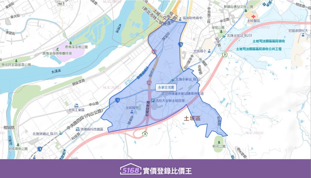 永寧生活圈主要涵蓋中央路三段、承天路、永安街、以及部分的忠義路、永寧路周邊。圖／5168實價登錄比價王