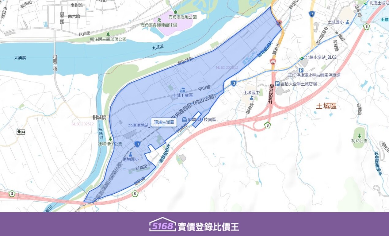 主要位於新北市土城區的西南端,大致範圍可以環繞著捷運頂埔站向外延伸。圖/5168實價登錄比價王