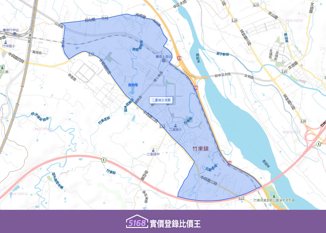 二重埔生活圈以中興路為動脈，緊鄰工研院與竹科三期，對於院區員工來說，住在二重埔能有效減少新竹大塞車的時間。製圖／5168實價登錄比價王