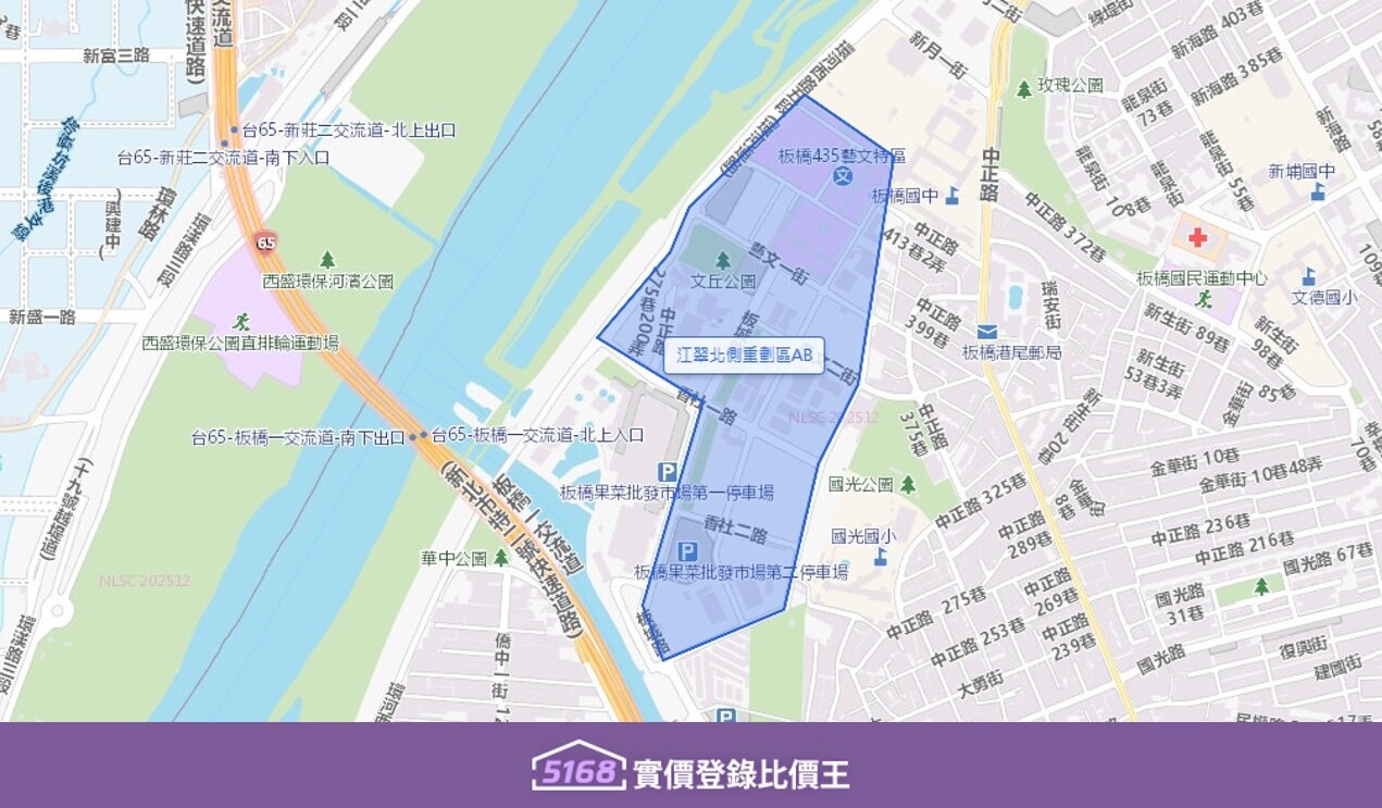 江翠北側重劃區AB與板橋舊市區(中正路、國光路一帶)緊密相連。圖/5168實價登錄比價王