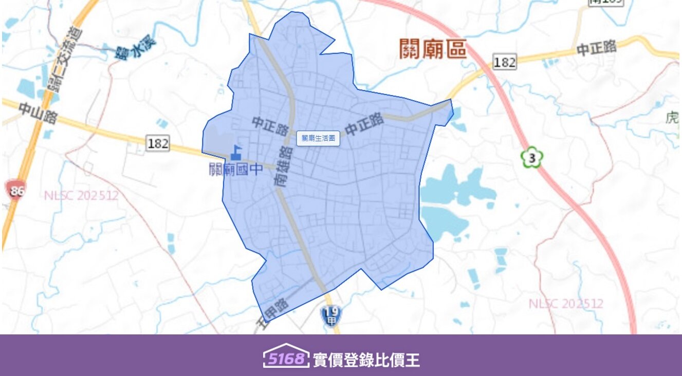 關廟生活圈東接龍崎、西鄰歸仁(高鐵站)、南接高雄阿蓮、北通新化。圖/5168實價登錄比價王