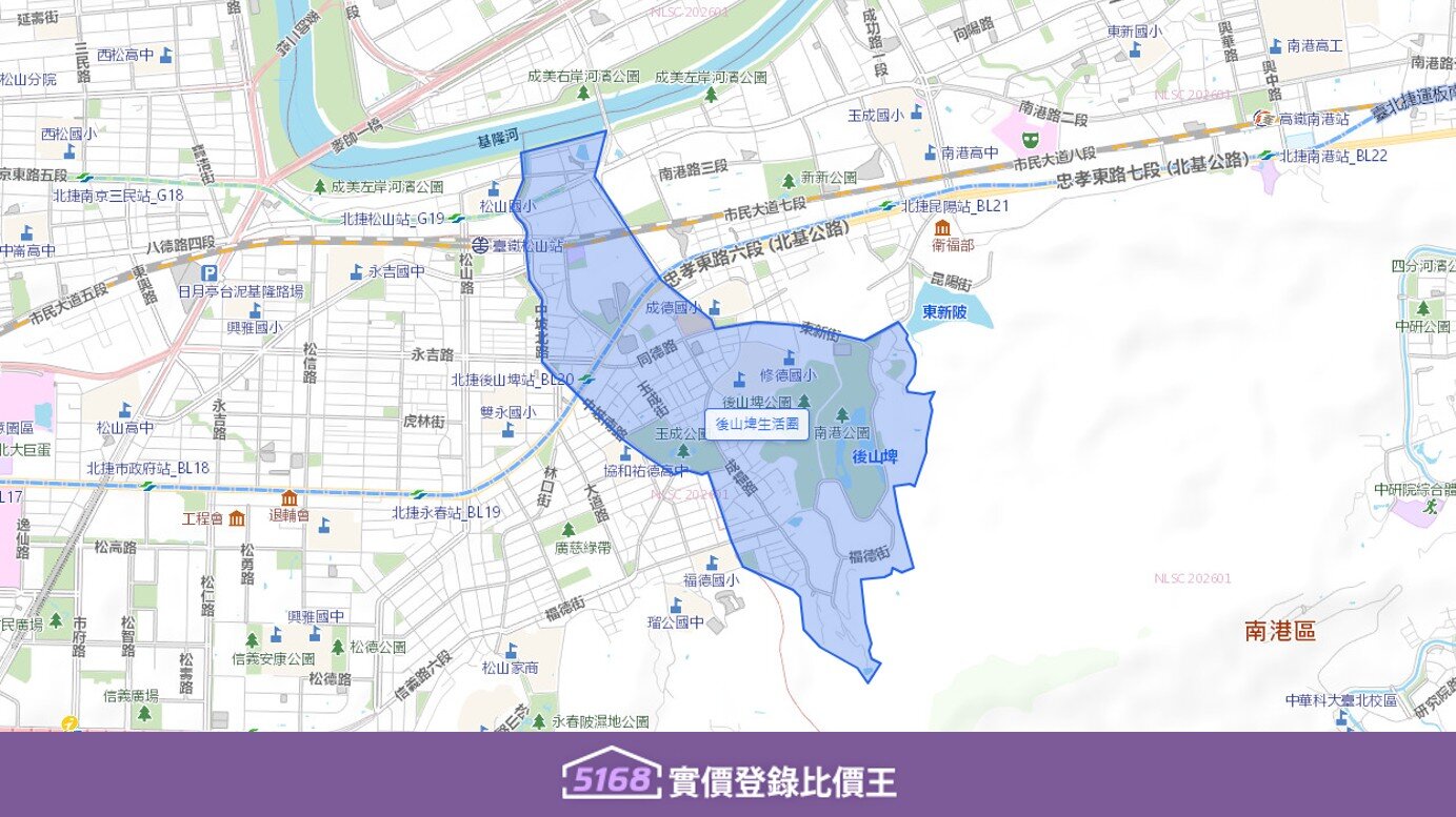 後山埤生活圈範圍以北至松隆路、市民大道,以南福德街一帶。圖/5168實價登錄比價王製作
