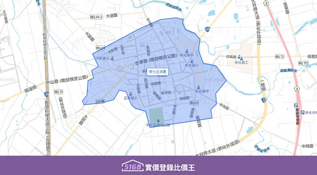 新化生活圈是以中正路、中山路、信義路圍繞的舊市區。圖／5168實價登錄比價王